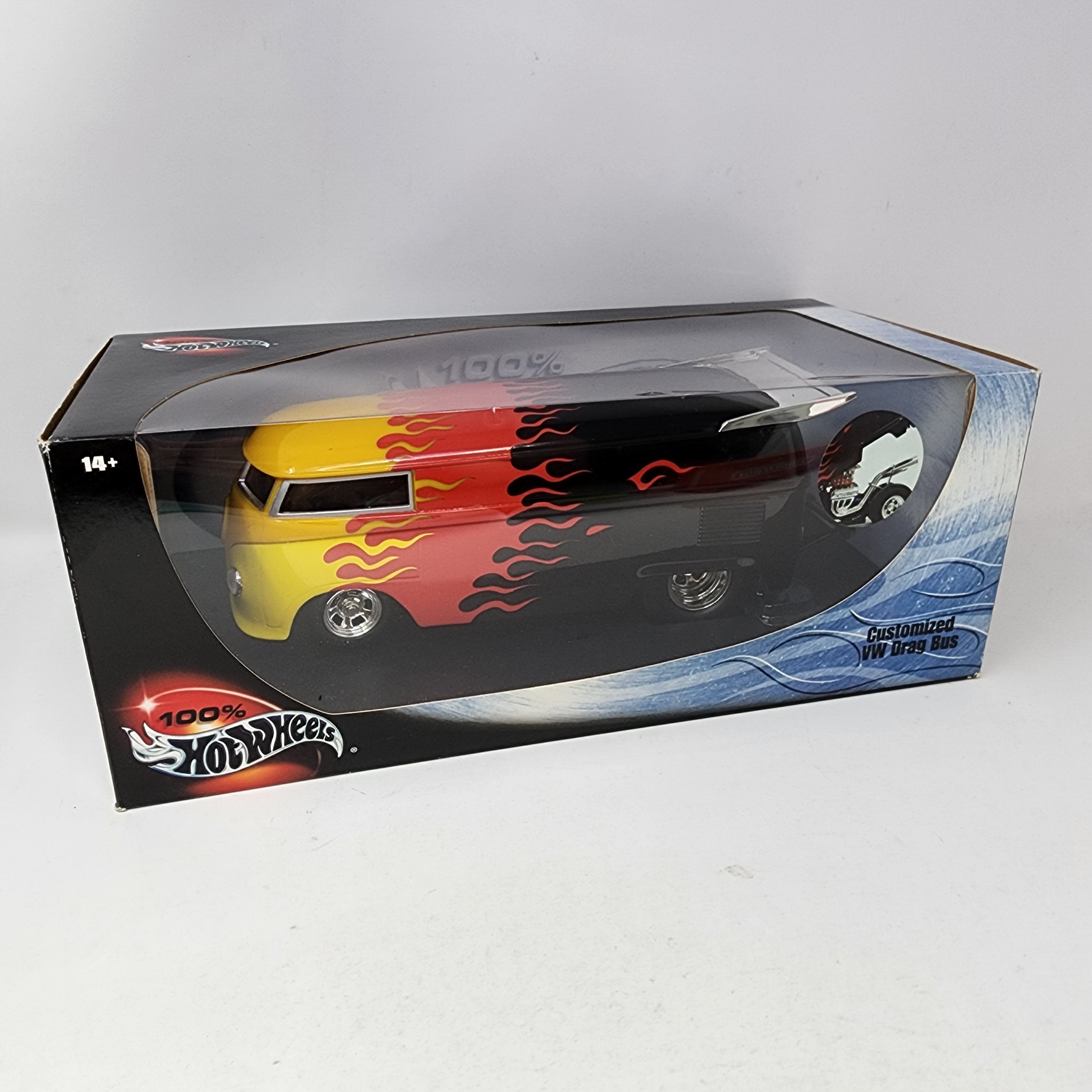 Customized VW Drag Bus * Black w/ Flames * 100% Hot Wheels 1/18