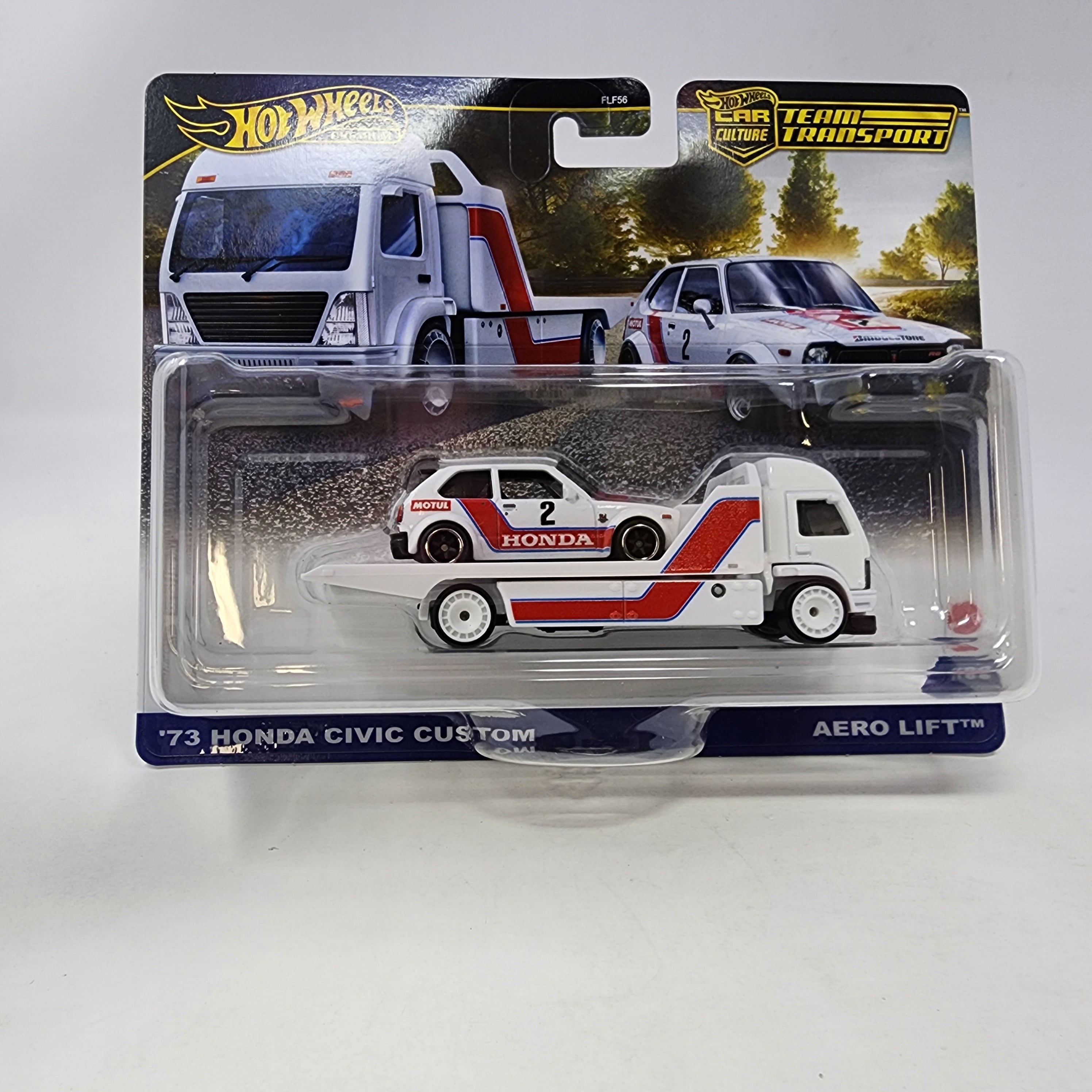 Hot Wheels Team Transport '73 Honda Civic Custom with Aero Lift | Premium Die-Cast Car & Truck Set main image 0