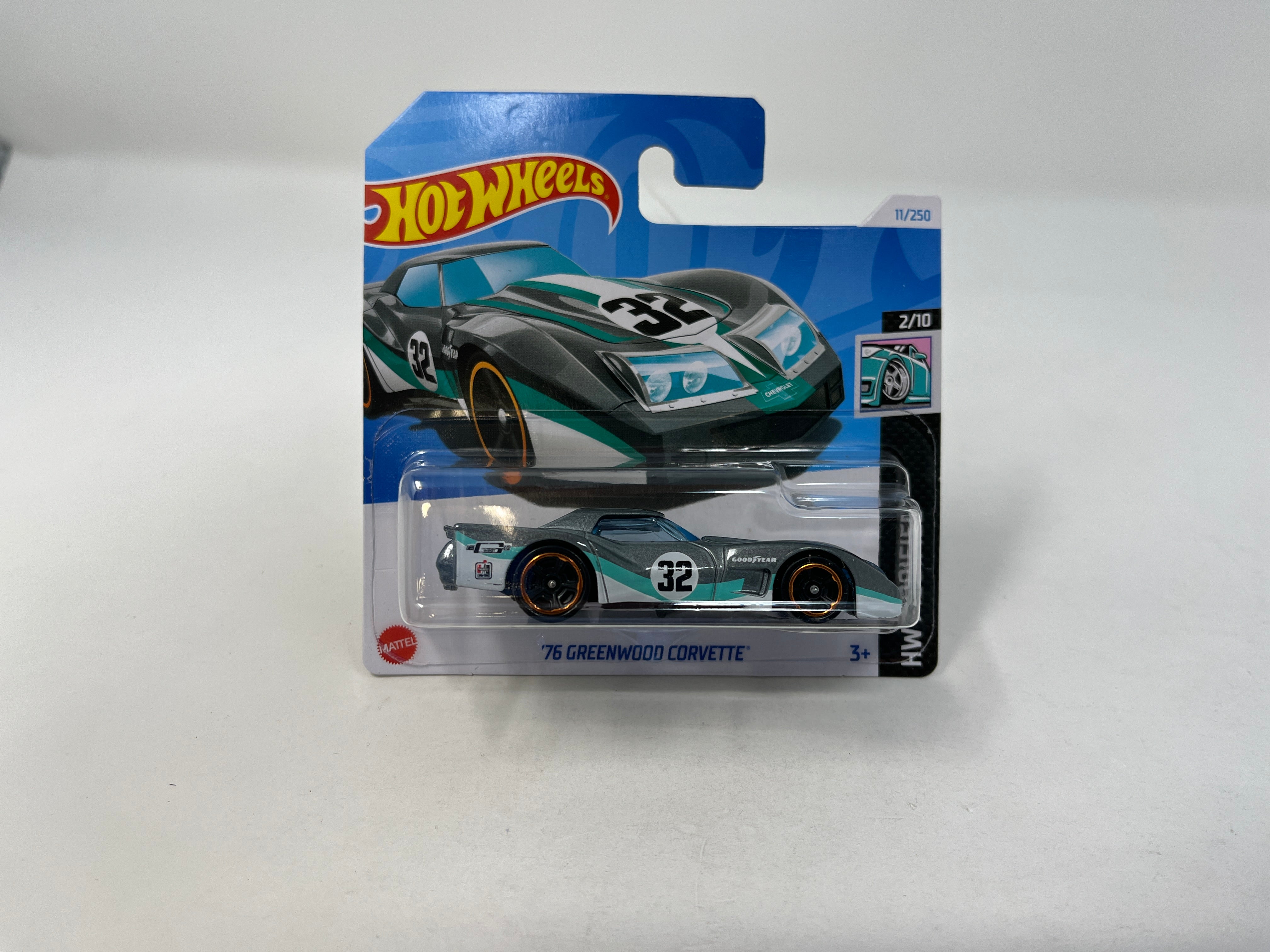 76 Greenwood Corvette #11 * Silver * 2024 Hot Wheels SHORT CARD