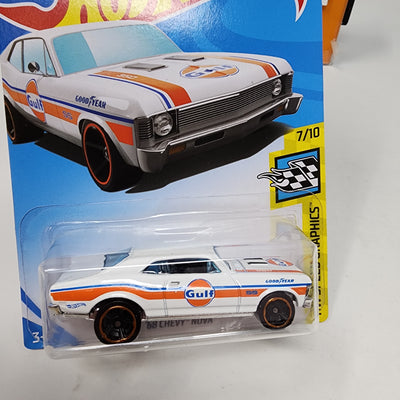 '68 Chevy Nova #67 * WHITE Gulf * 2019 Hot Wheels