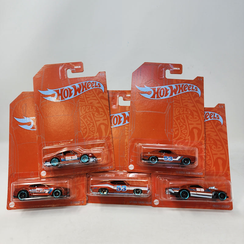 5 Car Set * Hot Wheels Orange & Blue 53rd Anniversary