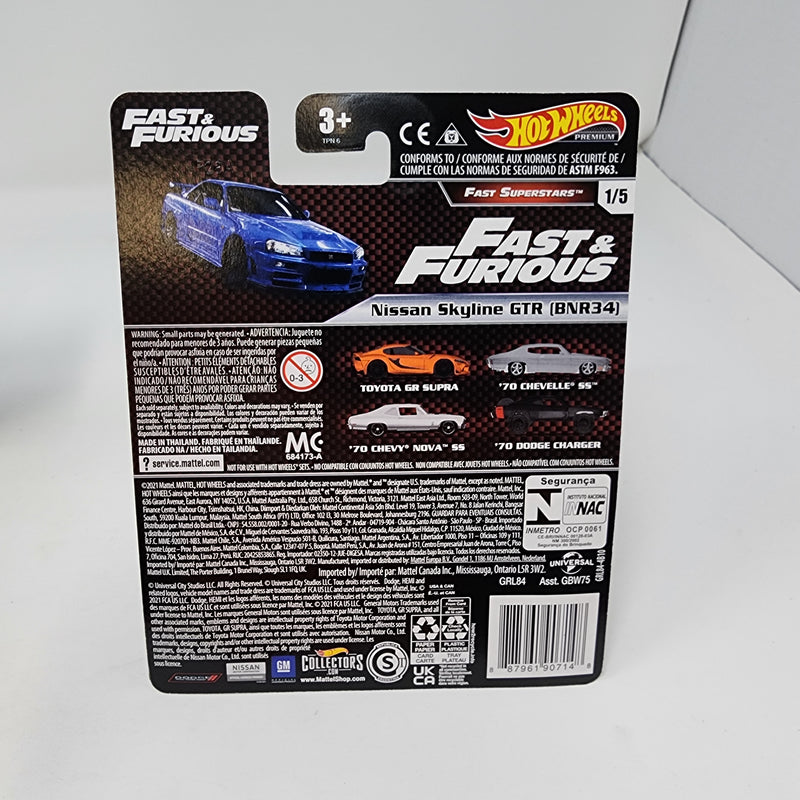 Nissan Skyline GT-R BNR34 * BLUE * Hot Wheels Fast & Furious Fast Superstars