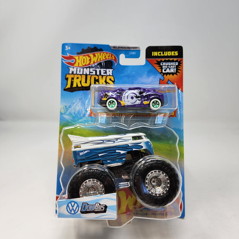 Volkswagen Drag Bus w/ Crushed Car * Hot Wheels Monster Trucks