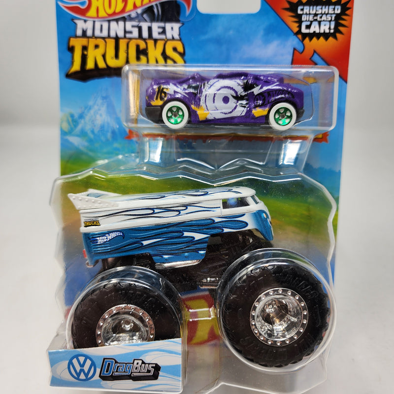 Volkswagen Drag Bus w/ Crushed Car * Hot Wheels Monster Trucks