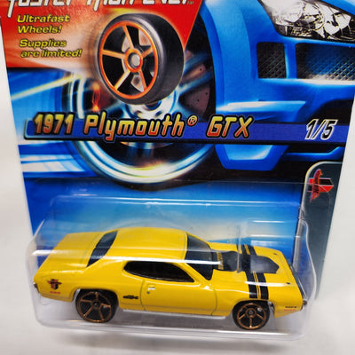 1971 Plymouth GTX #101 * Yellow w/ FTE Rims * 2005 Hot Wheels Basic