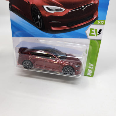 Tesla Model S Plaid #9 * Burgundy * 2025 Hot Wheels Case A