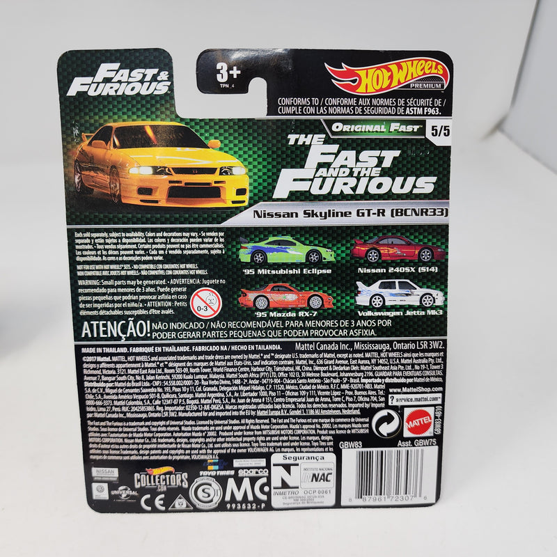 Nissan Skyline GT-R BCNR33 * Yellow * Hot Wheels Fast & Furious Original Fast