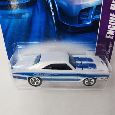 1969 Dodge Charger w/ Opening Hood * White/Blue * Hot Wheels 2007