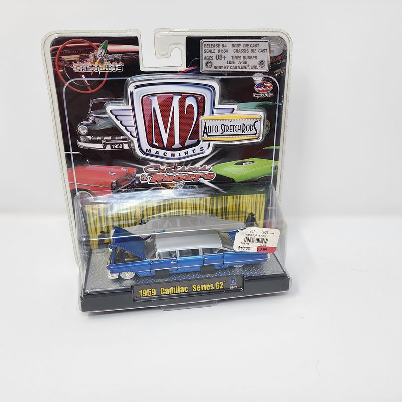 M2 Machines Auto-Stretch Rods * 1959 Cadillac Series 62 * Blue