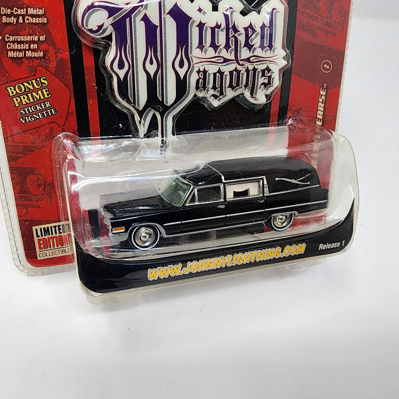 1966 Cadillac Hearse * BLACK * Johnny Lightning Wicked Wagons