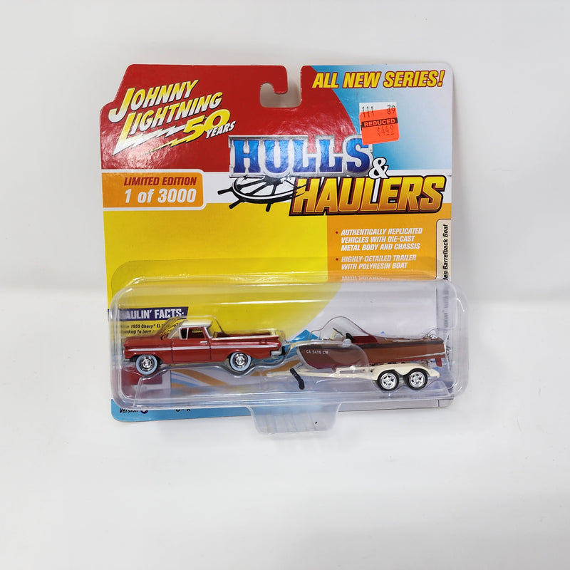 1959 Chevy El Camino w/ Wooden Barrelback Boat * Johnny Lightning Hulls & Haulers