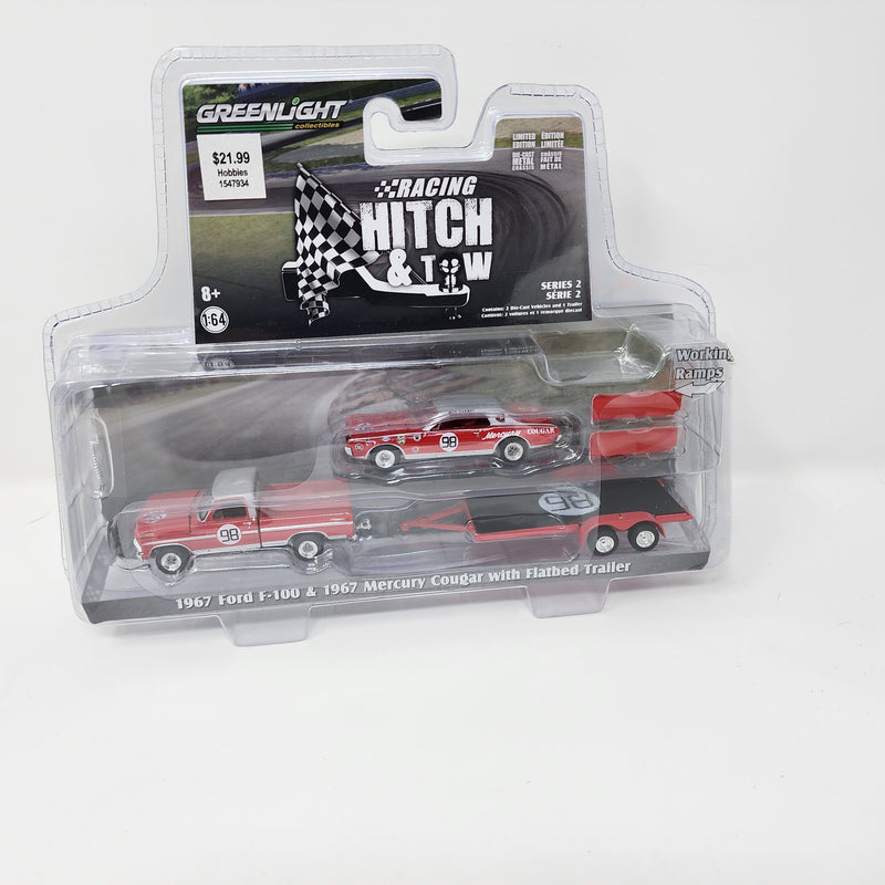 1967 Ford F-100 & 1967 Mercury Cougar w/ Flatbed * Greenlight Hitch & Tow Racing