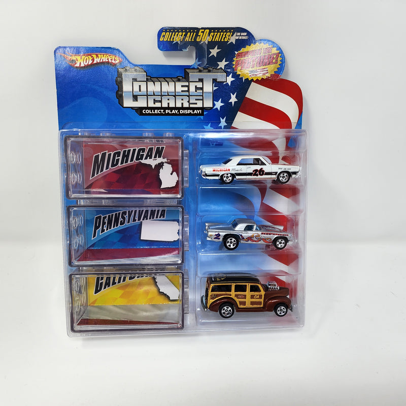 3 Pack * California, Pennsylvania, Michian * Hot Wheels Connect Cars