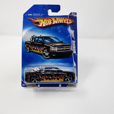 Chevy Silverado #117 * Black w/ Flames * Hot Wheels 2009