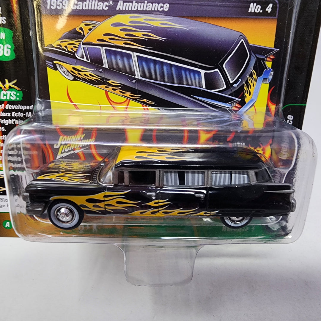 1959 Cadillac Ambulance * Johnny Lightning Black Flames