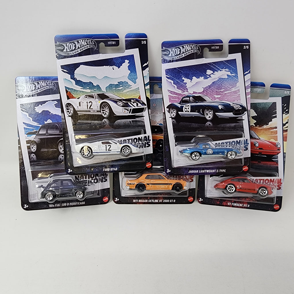 New! 5 Car Set * 2025 Hot Wheels National Icons Silver Series