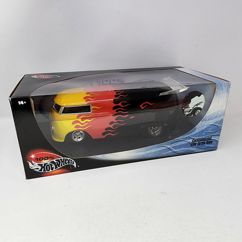 Customized VW Drag Bus * Black w/ Flames * 100% Hot Wheels 1/18 Scale
