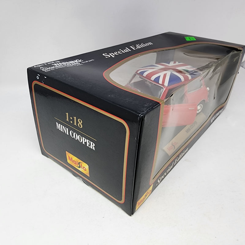 Mini Cooper * RED w/ UK Flag Roof * Maisto Special Edition 1/18 Scale