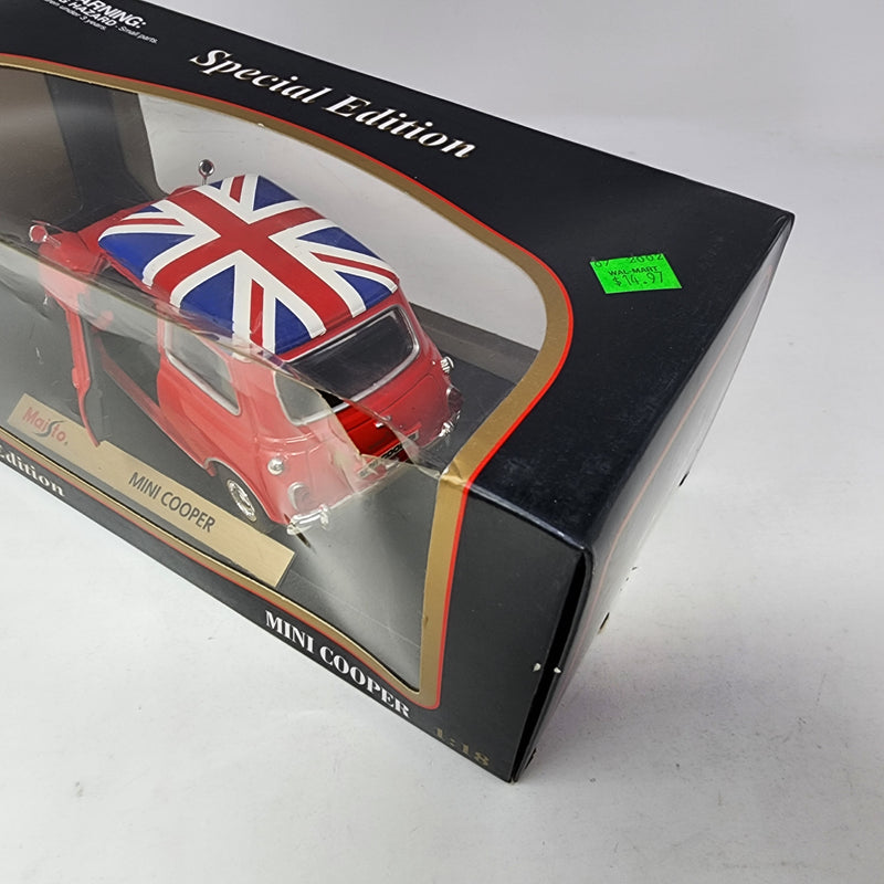 Mini Cooper * RED w/ UK Flag Roof * Maisto Special Edition 1/18 Scale