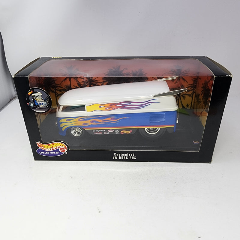 Customized VW Drag Bus * White/Blue * Hot Wheels 1/18 Scale  Collectibles