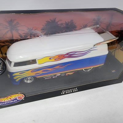 Customized VW Drag Bus * White/Blue * Hot Wheels 1/18 Scale  Collectibles