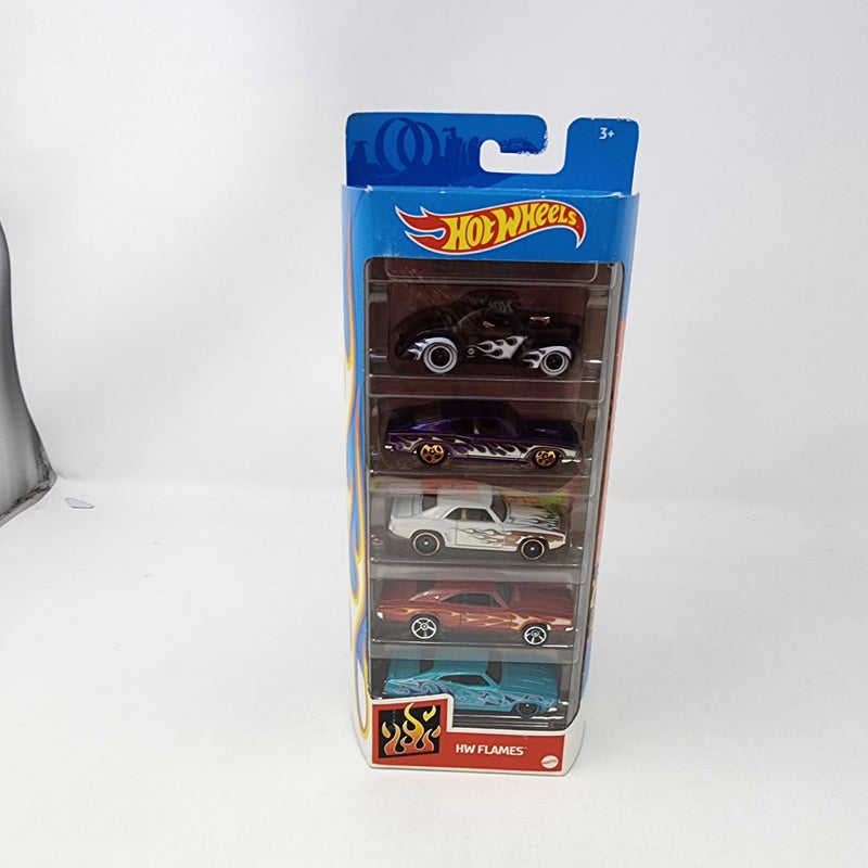 HW Flames * 5 Pack * Hot Wheels Gift Pack Camaro, Falcon, Charger