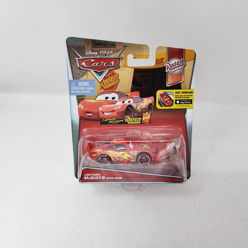 Lightning McQueen with Sign Rust-eze * Disney Pixar CARS