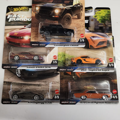 New!!  Complete 5 Car Set Case L * 2025 Hot Wheels Fast & Furious Koenigsegg, Roadrunner
