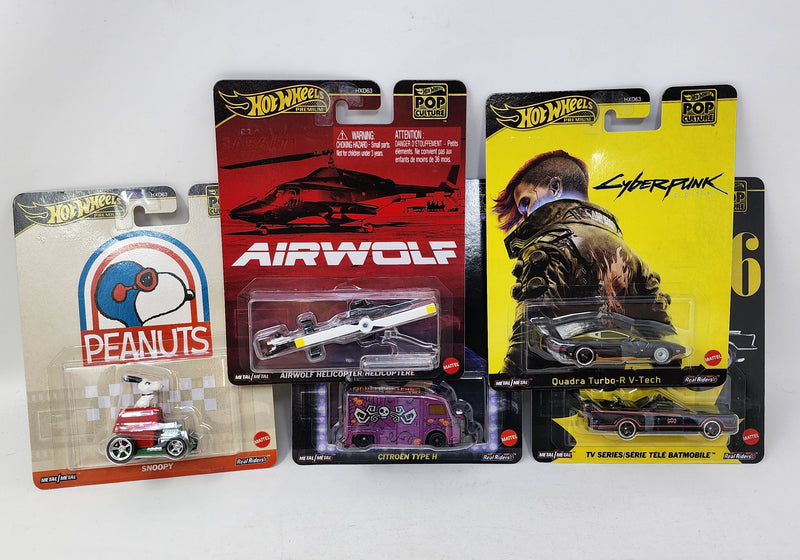 5 Car Set Case M * 2025 Hot Wheels Premium Pop Culture Airwolf, Cyberpunk, Batman