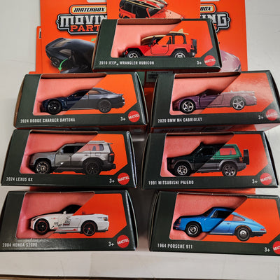 7 Car Set From Case J * 2026 Matchbox Moving Parts Charger., Porsche, BMW, S2000