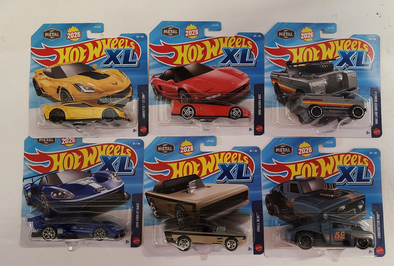 6 Car Set Case D * 2026 Hot Wheels XL 1:43 Scale * NSX. Vette