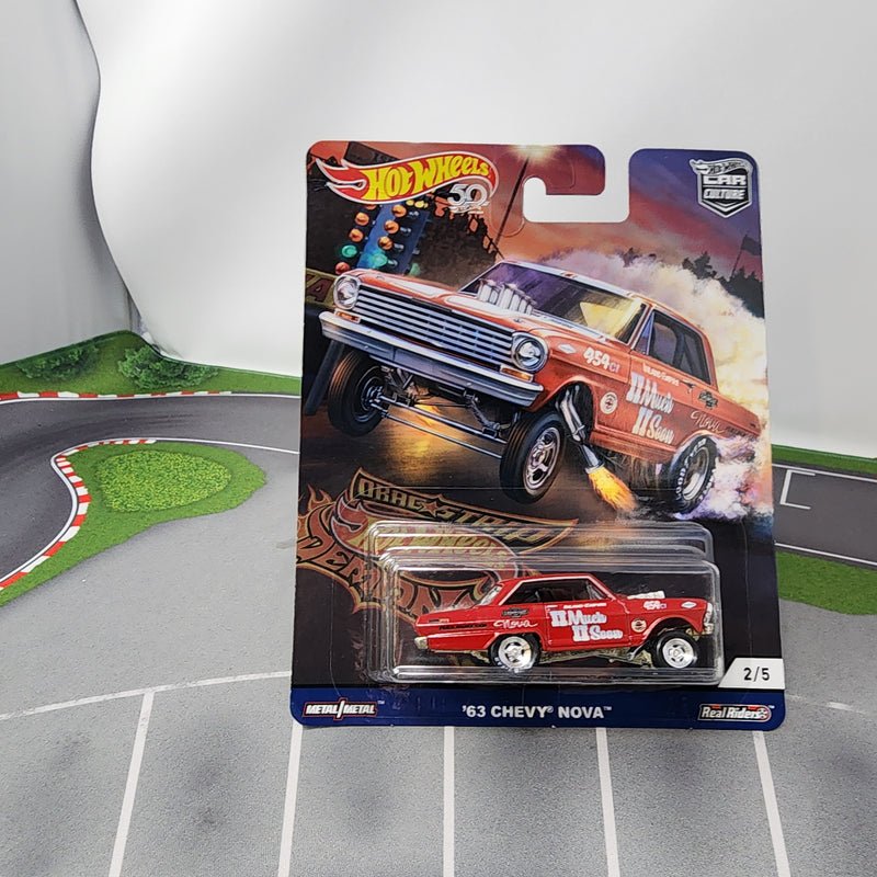 63 Chevy Nova 2/5 * RED * Hot Wheels Car Culture DRAG STRIP DEMONS