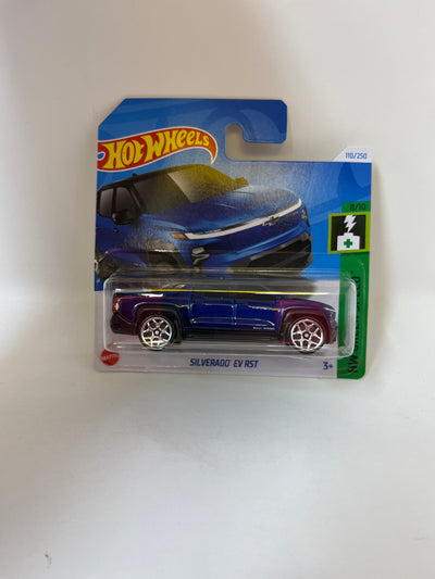 SHORT CARD * Chevy Silverado EV RST #110 * BLUE * 2024 Hot Wheels Basic Case E