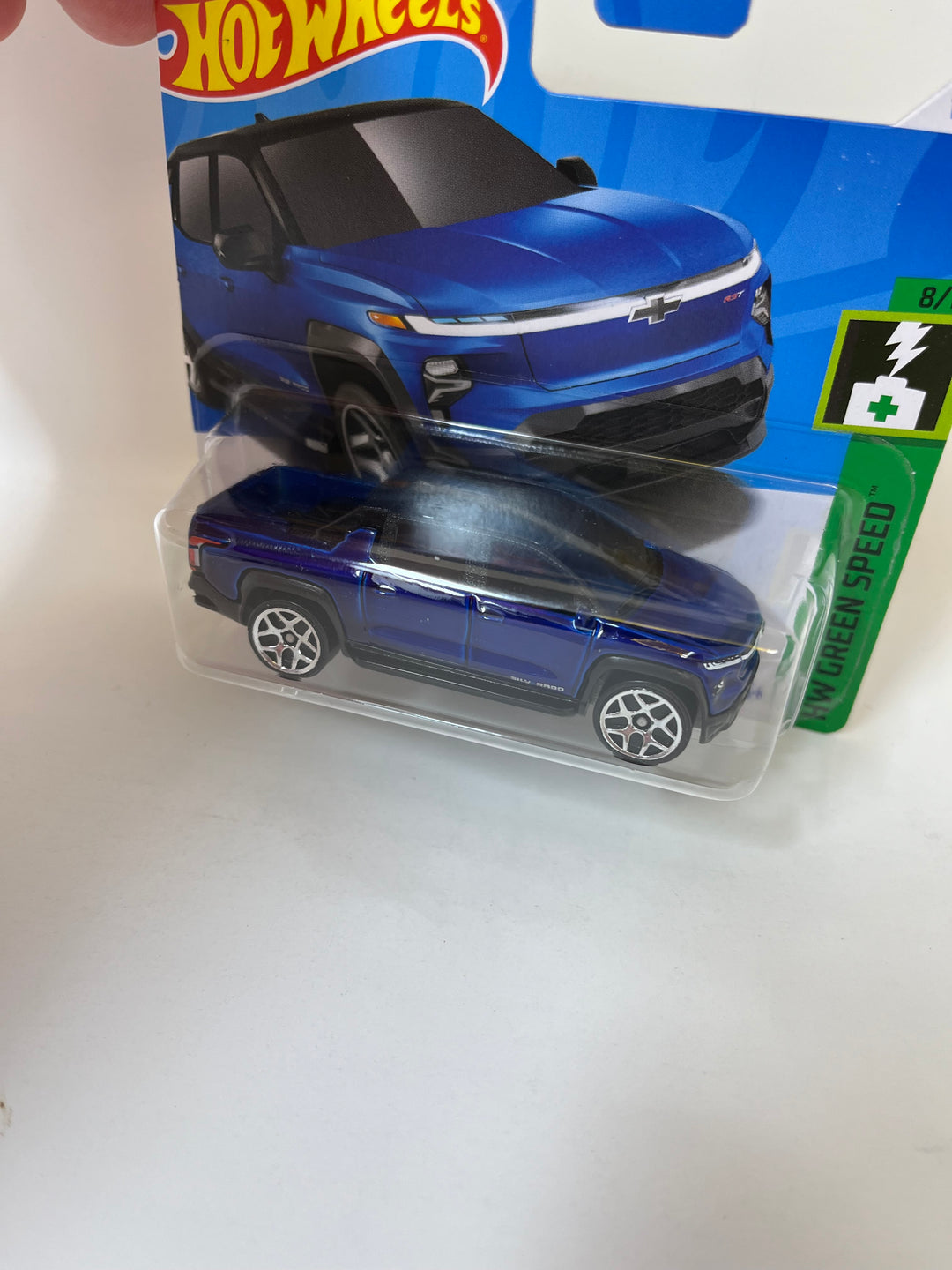 SHORT CARD * Chevy Silverado EV RST #110 * BLUE * 2024 Hot Wheels