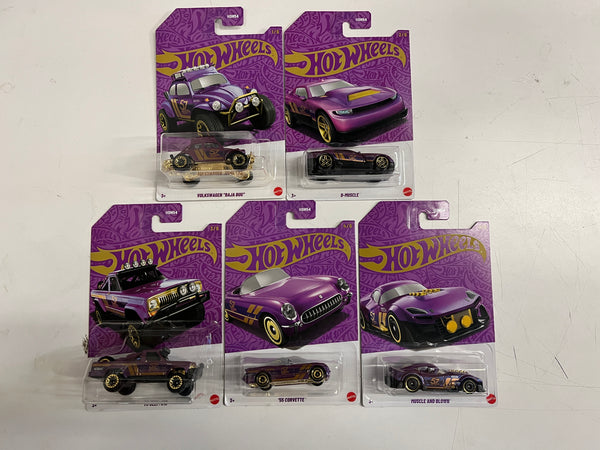 New! 5 Car Set * 2024 Hot Wheels Pearl & Chrome 57th Anniversary Case G