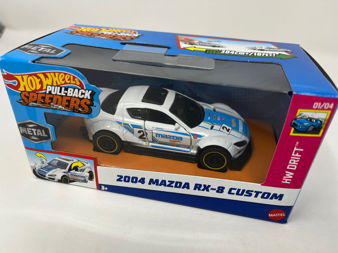 2004 Mazda RX-8 * WHITE * 2024 Hot Wheels Pull-Back Speeders 1:43