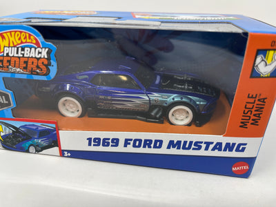 1969 Ford Mustang * BLUE * 2024 Hot Wheels Pull-Back Speeders 1:43 scale Case F