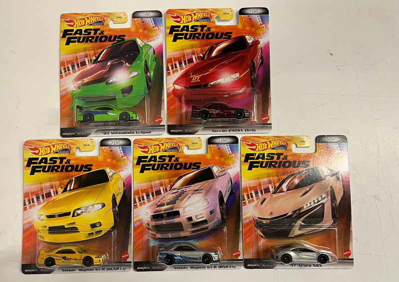 5 Car Set Furious * 2022 Hot Wheels Premium Fast & Furious Yellow Cards