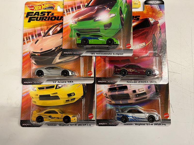 5 Car Set Furious * 2022 Hot Wheels Premium Fast & Furious Yellow Cards