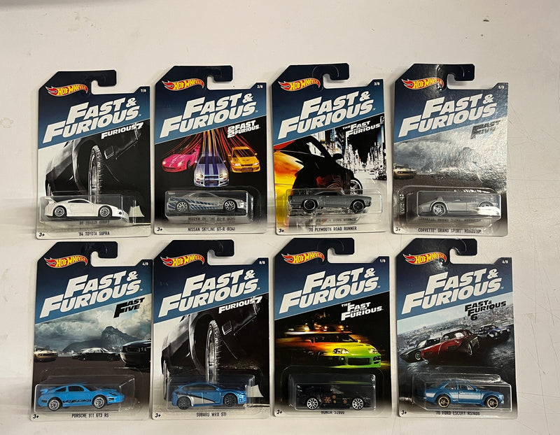 8 Car Set * Hot Wheels Fast & Furious Walmart Series Supra, GT-R