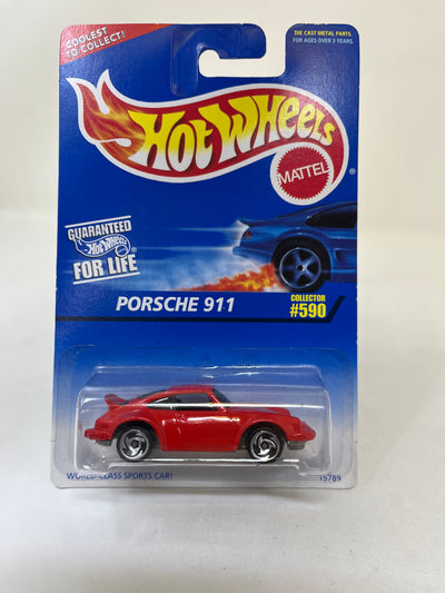 Porsche 911 #590 * Red w/ Razor Rims * Hot Wheels Blue Card