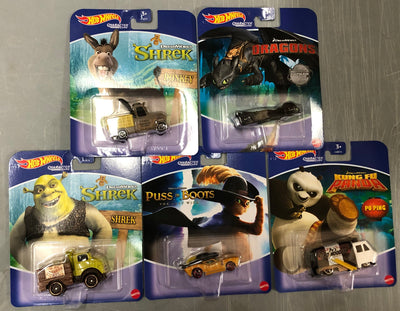All new 5 car set Case M * 2023 Hot Wheels Dream Works Character Cars