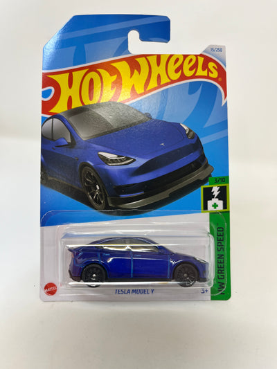 Tesla Model Y #15 * Blue * 2024 Hot Wheels Basic Case A
