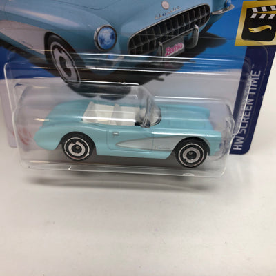 1956 Chevy Corvette #183 Barbie Movie * Blue * 2024 Hot Wheels Basic Short Card Case A