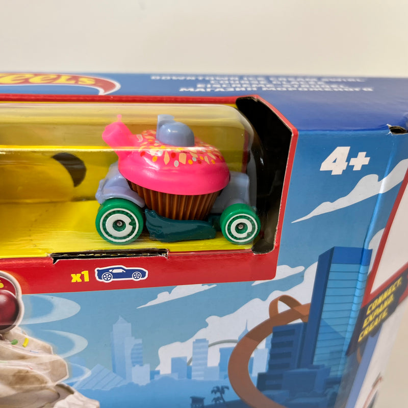 Hot Wheels Downtown Ice Cream Swirl Playset City Track With Car