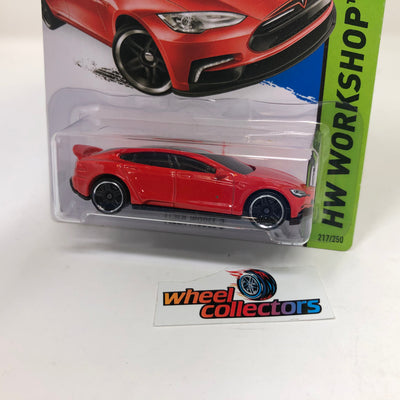 Tesla Model S #217 * RED * 2015 Hot Wheels