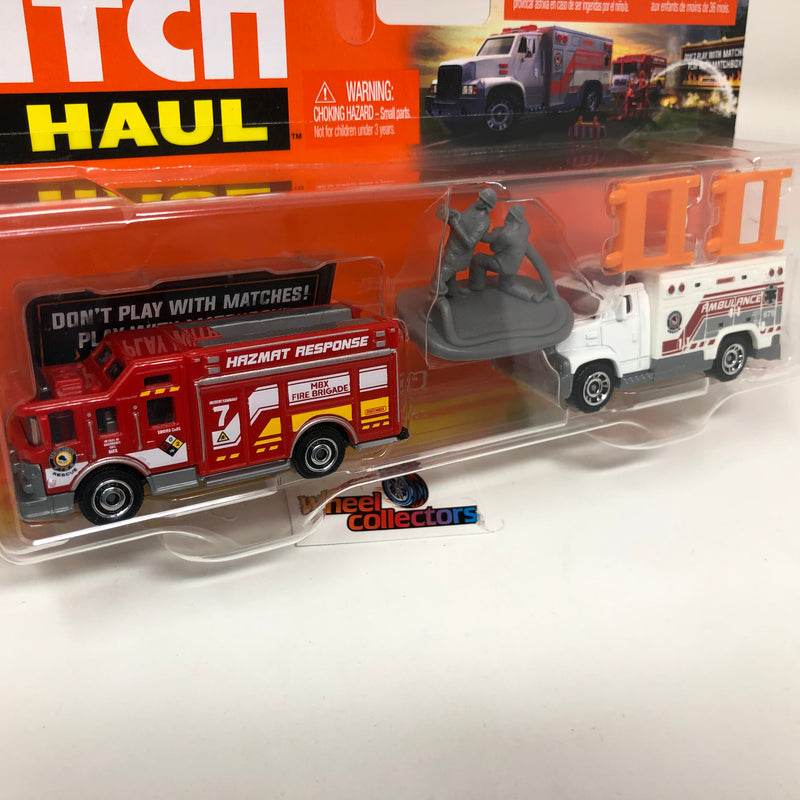 Fire Rescue Set w/ GREY Firefighters * 2022 Matchbox Hitch & Haul Case D