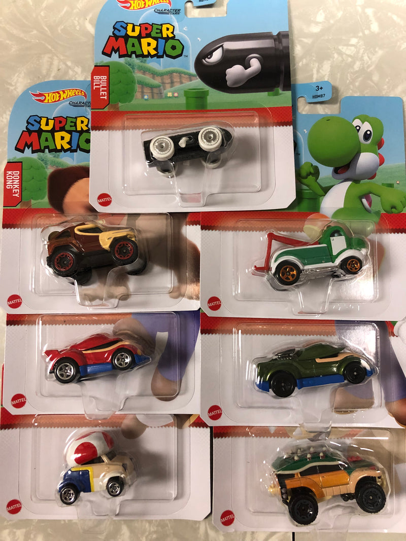 7 Car Set * Hot Wheels Super Mario Character Cars Case C
