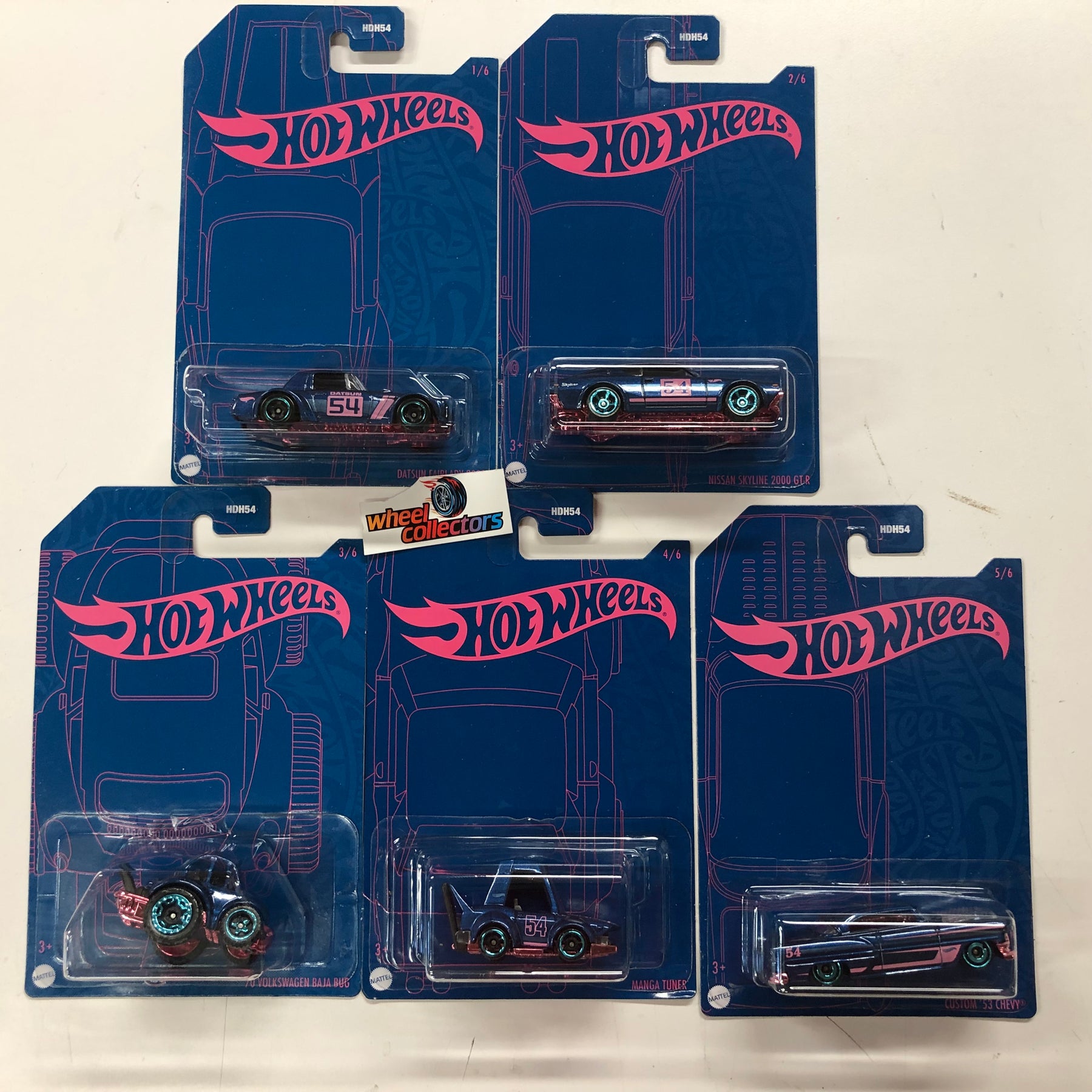 5 Car Set * Case B * 2022 Hot Wheels Satin Blue & Pink Chrome Set