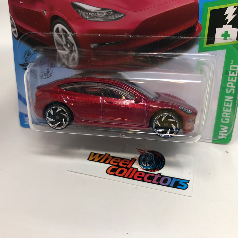 Short Card Tesla Model 3 * Red * 2019 Hot Wheels